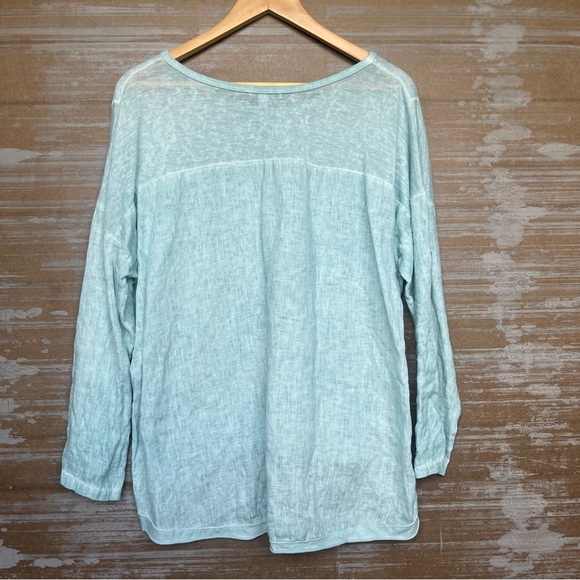 Camille & Co. 100% Linen Top Blue Laggen Look Minimalist Beachy Boho Womens L - Picture 3 of 4